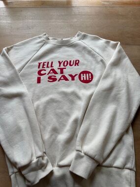 Cream Graphic Sweatshirt with Pink Text